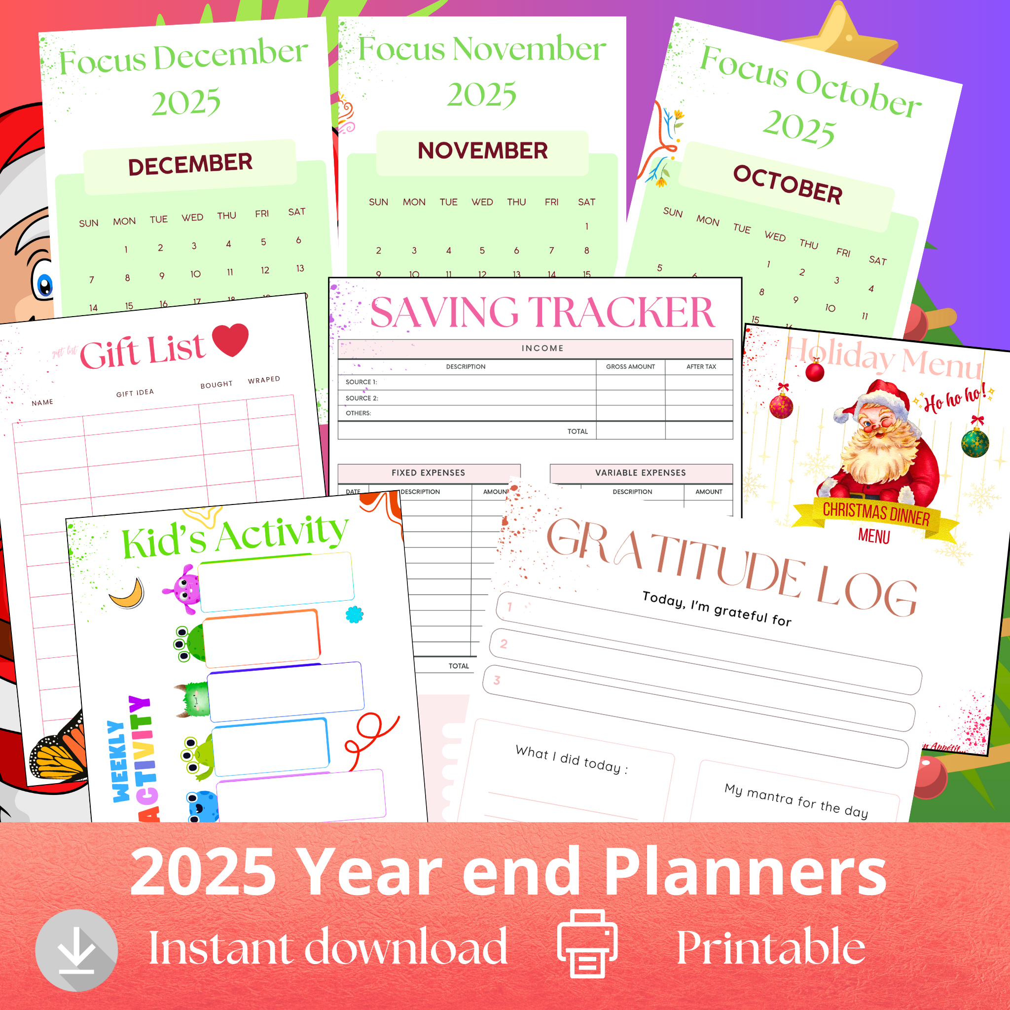 Year-End 2025 October, November & December Printable Planners
